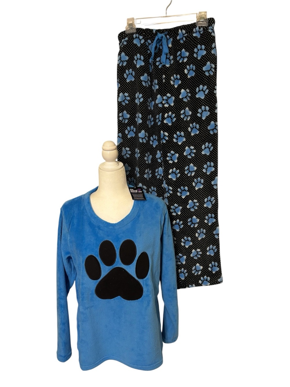 ANIMAL RESCUE Blue Fleece Pajama Set Pawprint Design Size Medium *NEW*